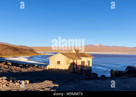 Laguna Colorada, Red Lagoon shallow salt lake in the southwest of the altiplano of Bolivia, within Eduardo Avaroa Andean Fauna National Reserve Stock Photo