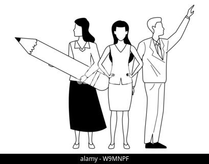 Executive business workers with tools in black and white Stock Vector