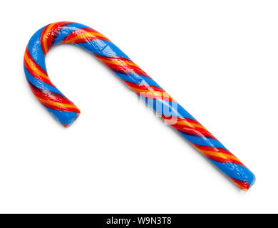 Blue Candy Cane with Red Stripe Isolated on White. Stock Photo