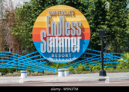 Orlando, Florida. August 07, 2019. Universals Endless Summer Resort sign International Drive area. Stock Photo