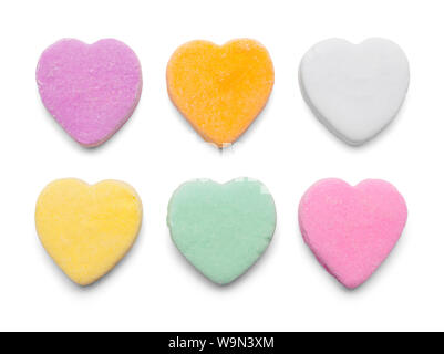 Valentines Candy Hearts Isolated on White Background. Stock Photo