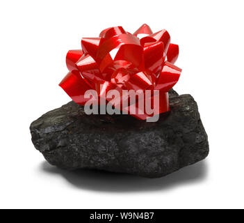 Coal with Red Bow Isolated on White Background. Stock Photo