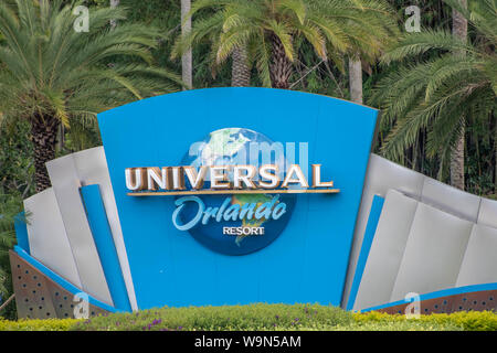 Orlando, Florida. August 07, 2019. Universal Orlando sign at Universal Studios area Stock Photo