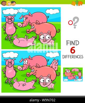 differences game with cartoon pigs farm animals coloring page Stock ...