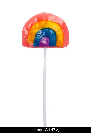 Rainbow Lollipop Sucker Isolated on White Background. Stock Photo