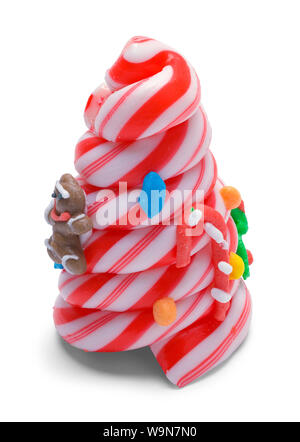 Red Candy Cane Tree Isolated on White Background. Stock Photo
