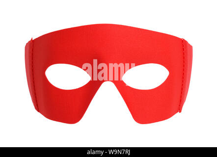 Red Fabric Hero Mask Isolated on White. Stock Photo