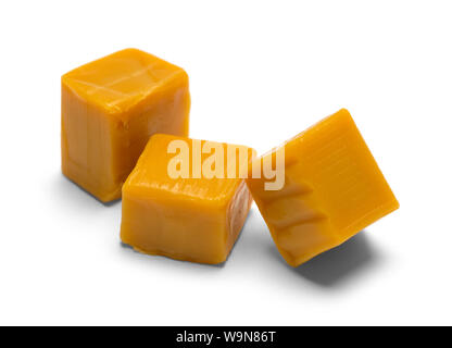 Three Candy Caramels Isolated on White Background. Stock Photo