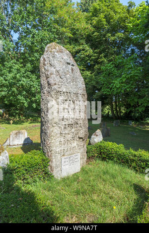 Granite gravestone of African explorer Henry Morton Stanley in the Church of St Michael and All Angels in Pirbright, a village near Woking, Surrey, UK Stock Photo