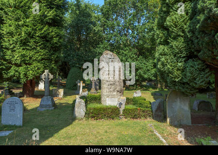 Granite gravestone of African explorer Henry Morton Stanley in the Church of St Michael and All Angels in Pirbright, a village near Woking, Surrey, UK Stock Photo