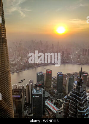 Aerial view of Shanghai skyline at sunset,China Stock Photo - Alamy