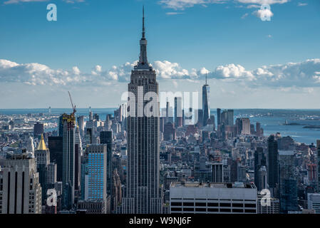 NYCs lower Manhattan with the Empire State Building from a high up point in Midtown Stock Photo