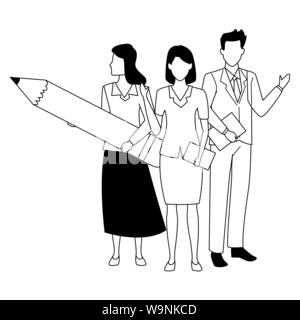 Executive business workers with tools in black and white Stock Vector