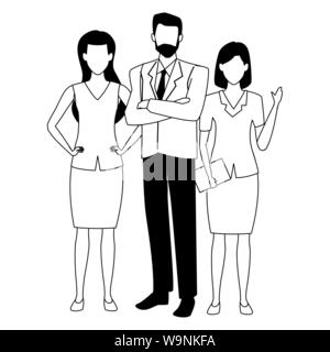 Executive business workers with tools in black and white Stock Vector