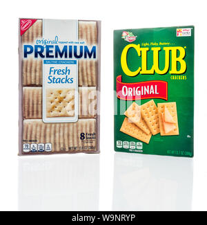 Winneconne, WI - 24 June 2019 : A package of Nabisco saltine and Keebler club crackers on an isolated background Stock Photo