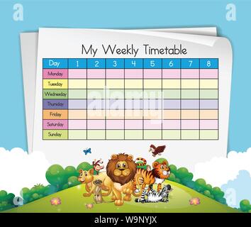 Timetable template with many animals illustration Stock Vector Image ...