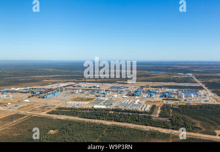 Aerial photo of Suncor Firebag SAGD (Steam Assisted Gravity Drainage) operation in final stages of construction. Stock Photo