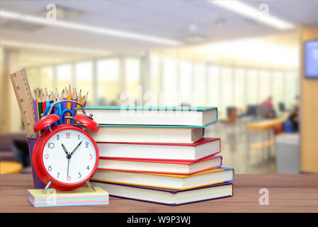 very blurry campus of university background and book for education concept Stock Photo