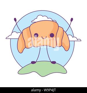 delicious croissant bread kawaii style vector illustration design Stock Vector