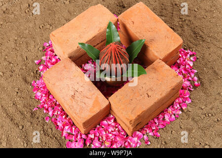 High angle view of Bhoomi Pujan Stock Photo