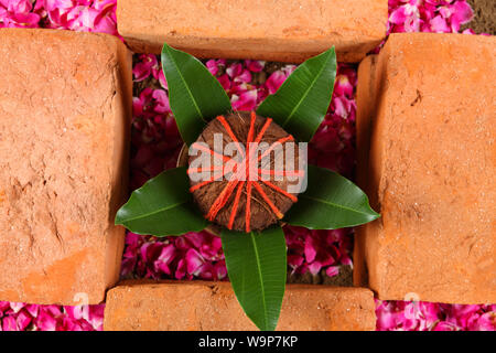 High angle view of Bhoomi Pujan Stock Photo