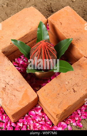 High angle view of Bhoomi Pujan Stock Photo