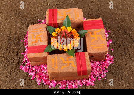 High angle view of Bhoomi Pujan Stock Photo