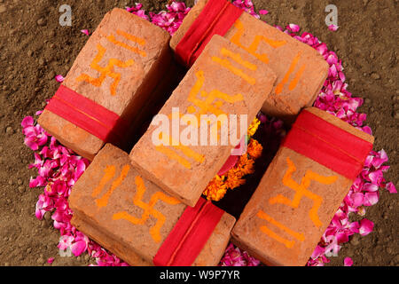 High angle view of Bhoomi Pujan Stock Photo