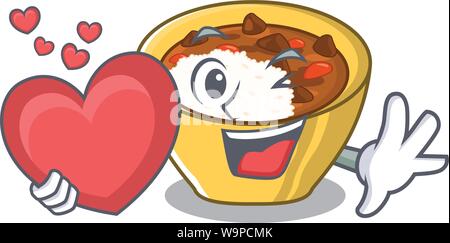 With heart Curry rice in a cartoon lunchbox Stock Vector