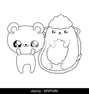 cute bear with sheep baby animals kawaii style vector illustration design Stock Vector