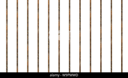 Old prison rusty bars cell lock dark background isolated on white 3d illustration Stock Photo