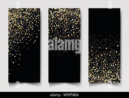 Vertical Black and Gold Banners Set, Greeting Card Design. Golden Dust. Stock Vector