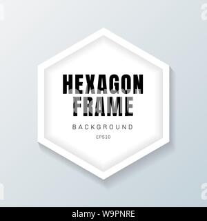 Realistic white hexagon frame mockup on gray background. You can use for interior design text box element, picture framing. Vector illustration Stock Vector
