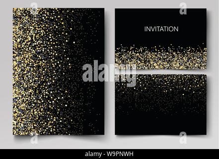 Wedding set cards with the abstract golden confetti backgrounds.Vector eps10 Stock Vector