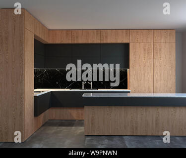 3d rendering of new kitchen interior Stock Photo