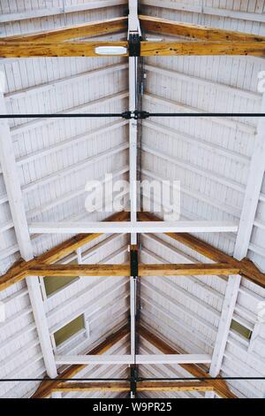 Vertical upshot of a wooden ceiling Stock Photo