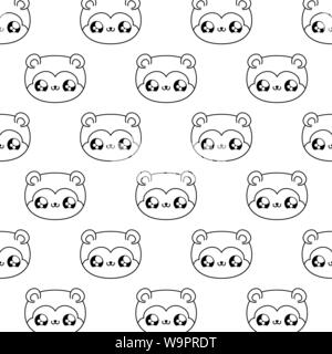 pattern of heads cute monkeys baby animals kawaii style vector illustration design Stock Vector