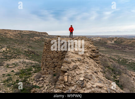 Ruins of Kurgancha Kala Fortress, Ustyurt Plateau near Aral sea, Uzbekistan Stock Photo