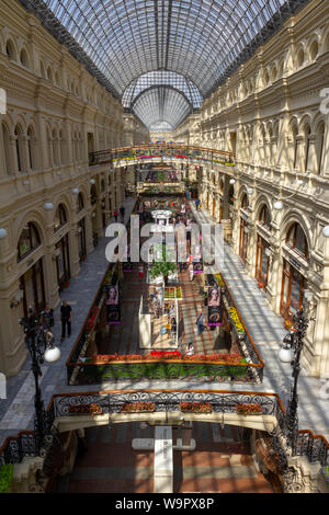 MOSKOW, RUSSIA - JUL 26, 2014: GUM, a very modern shop beside the Red Square and Kremlin in Moskow Stock Photo