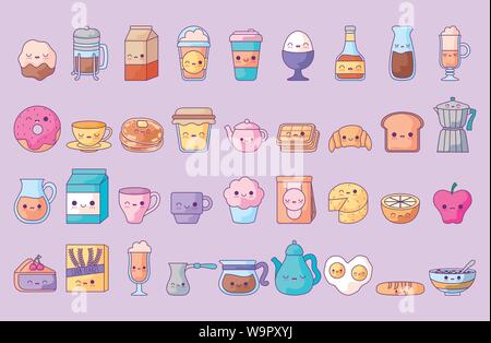 cute set icons style kawaii vector illustration design Stock Vector