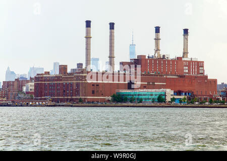 View of Steam Generating Station from East River, Manhattan,  NYC, USA. Stock Photo