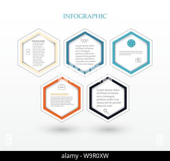 Vector illustration of infographic five hexagons Stock Vector