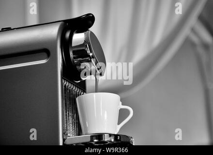 Espresso machine in action, filling a good cup of coffee. Stock Photo