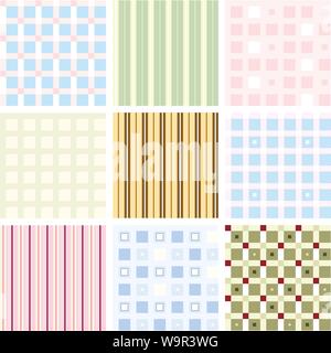 Set - vector seamless checkered and striped backgrounds Stock Vector
