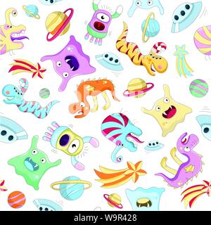 Vector seamless background with aliens and monsters Stock Vector