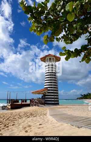 Lighthouse with bar from Hotel Iberostar Hacienda Dominicus, beach Dominicus, Bayahibe, Dominican Republic Stock Photo