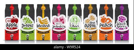 Ready design vector juice, fruit package set Stock Vector