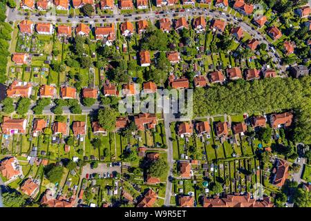 Aerial view, historical miners' settlement, colliery houses, garden city Teutoburgia in Herne-Bornig, Herne, Ruhr area, North Rhine-Westphalia Stock Photo