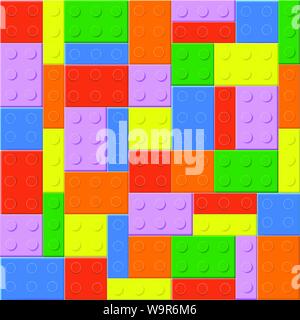 Seamless background with plastic toy blocks of different colors Stock Vector