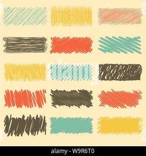 Vector collection of retro scribbled lines with hand drawn style of red, yellow, black and blue color Stock Vector